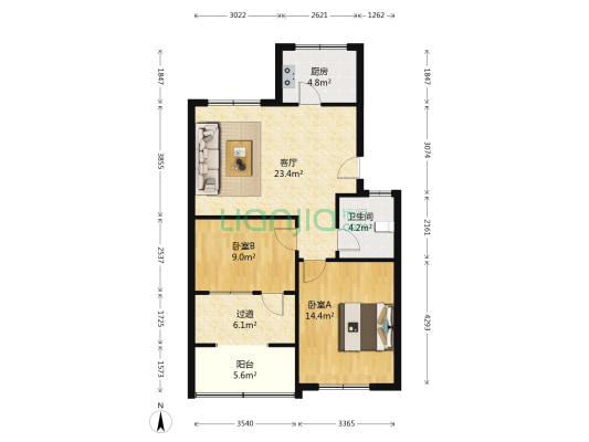 兴龙花园 2室1厅1卫 84平方