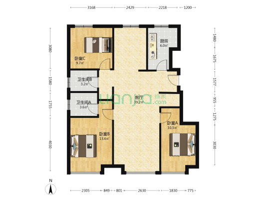 业主诚意出售，房子户型方正。。。-户型图