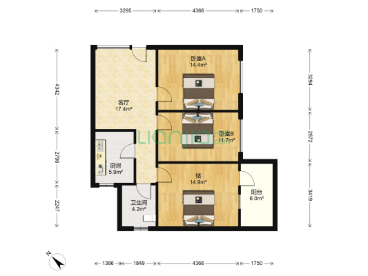 机电公司家属院 2室1厅1卫 104平方