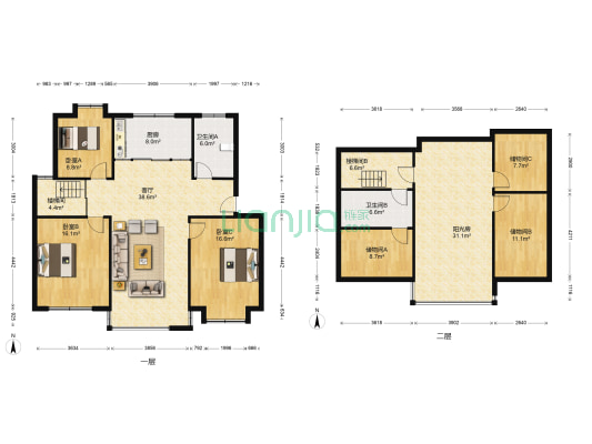 金桥花园一区 3室1厅2卫 118平方
