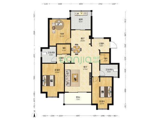 天赐家园 3室2厅2卫 137平方
