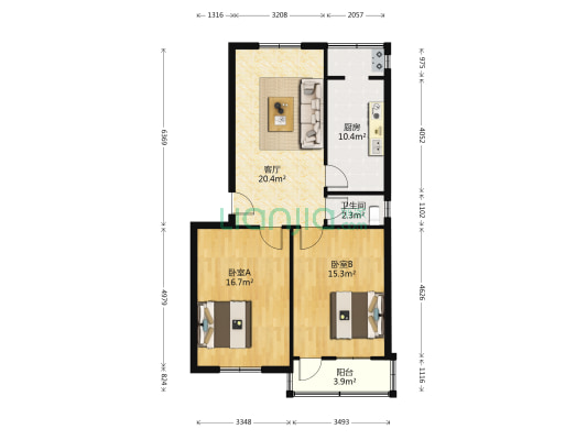 泰安市服装研究所宿舍 2室1厅1卫 81平方