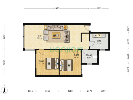南山路 2室1厅1卫 88平方