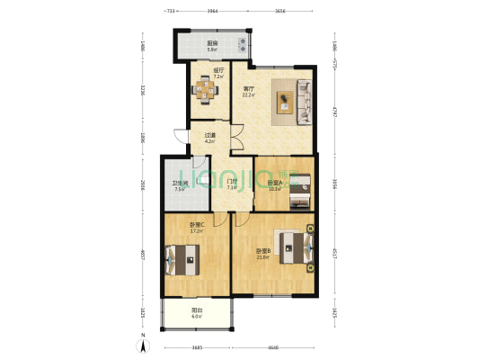 文源巷交警队宿舍 3室2厅1卫 128平方