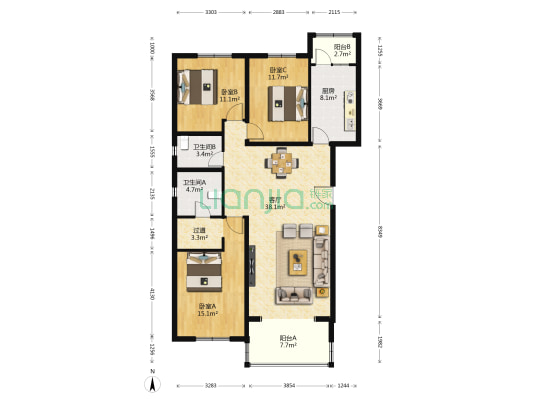 中粮祥云国际生活区南区 3室1厅2卫 144平方