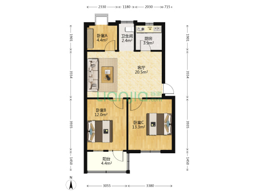 幸福园小区 3室1厅1卫 76平方