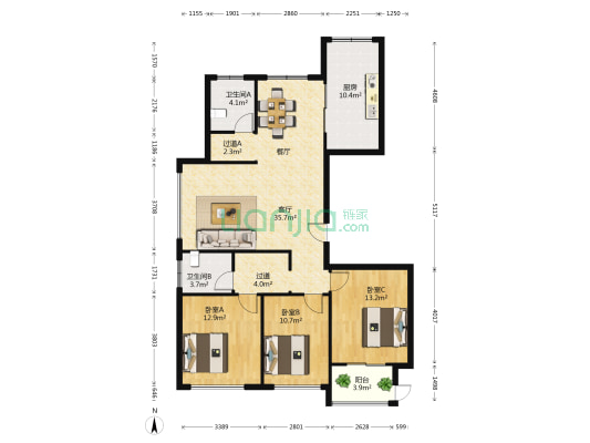 黎明润景 3室1厅2卫 142平方