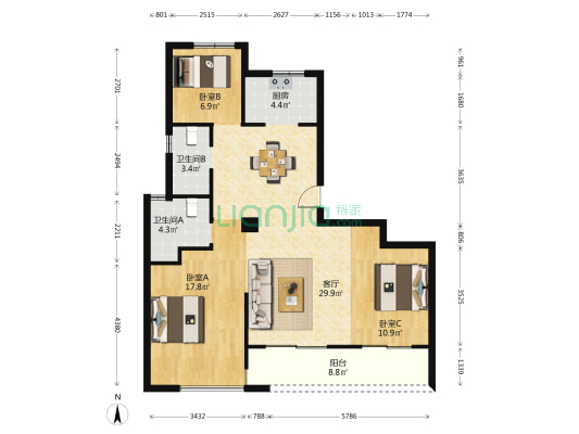 蓝城慈溪慈月园 3室1厅2卫 114平方
