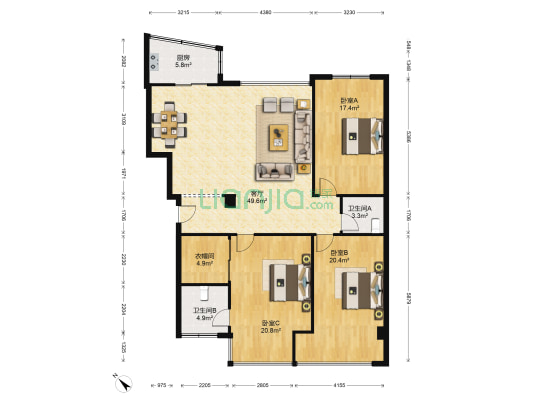 文殊芳苑 3室1厅2卫 145平方