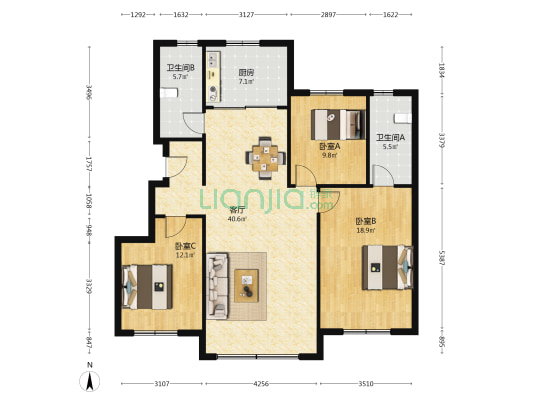万科向日葵小镇东郡秋拾里 3室1厅2卫 122平方