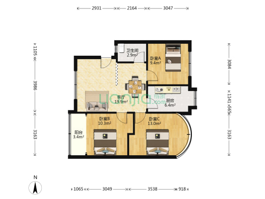 三里垅小区 3室1厅1卫 80平方