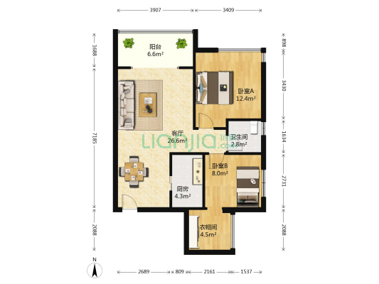 北新润苑一期 2室1厅1卫 77平方