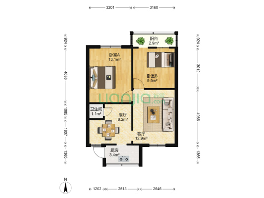 昆明理工大学新迎校区教工宿舍 2室2厅1卫 50平方