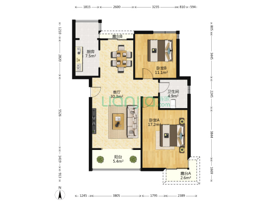 重汽翡翠郡北区 2室1厅1卫 95平方