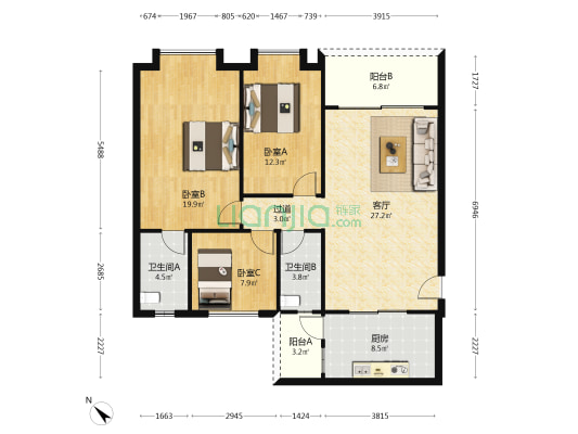 嘉怡阁 3室1厅2卫 120平方