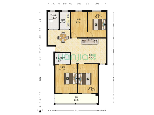 镇安花园 4室1厅2卫 122平方