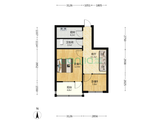 邯山区工商局家属院 2室1厅1卫 51平方