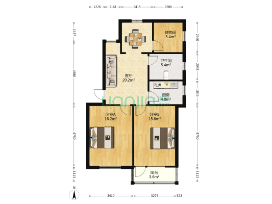 汛塘商苑北区 2室1厅1卫 88平方