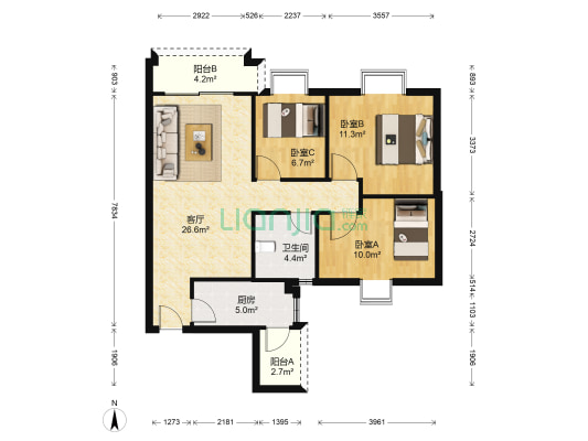 丽林景苑 3室1厅1卫 92平方