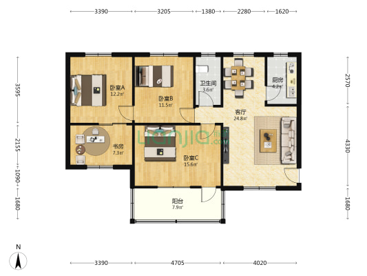 湖南省戒毒管理局宿舍 4室1厅1卫 97平方
