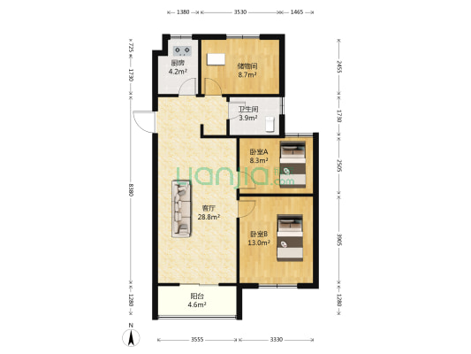 荣城国际 2室1厅1卫 111平方