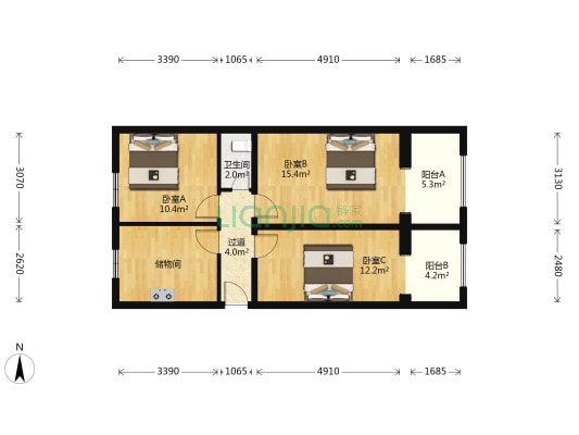 手帕口南街 3室0厅1卫 68平方