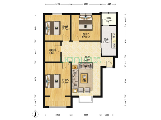 融馨苑 3室1厅0卫 125平方