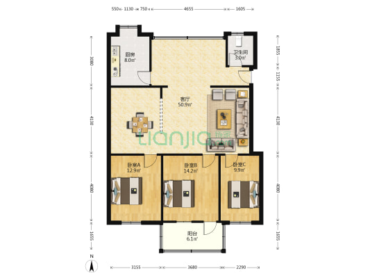 五三西巷14号楼 3室1厅1卫 115平方