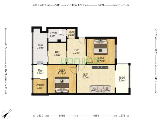 凤溪大道中段62号院 2室2厅1卫 79平方
