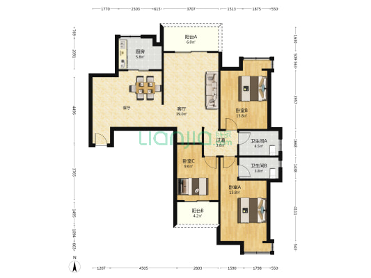 佳芸花园 3室1厅2卫 137平方