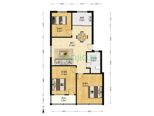 马臻路 3室1厅1卫 95平方