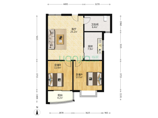 恒易·熙园 2室1厅1卫 95平方