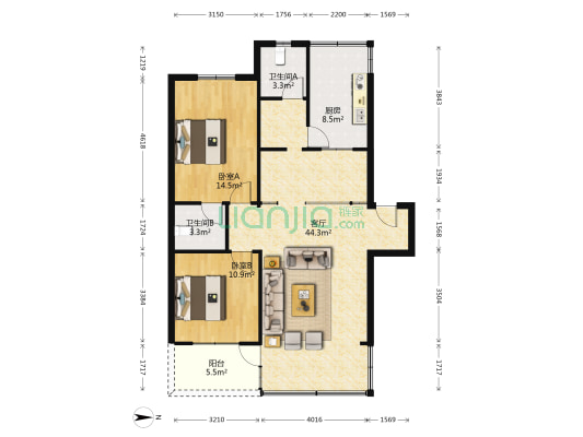 武阳公寓 2室1厅2卫 104平方