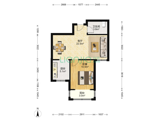 大卢家疃经济适用房小区 1室1厅1卫 65平方