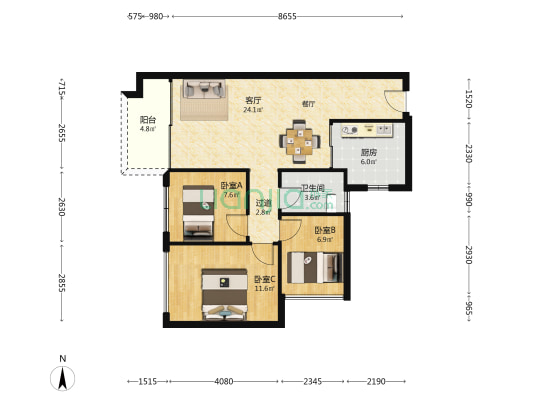 纳思达碧桂园海纳苑 3室1厅1卫 81平方