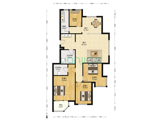 鲁能康桥 4室2厅2卫 152平方