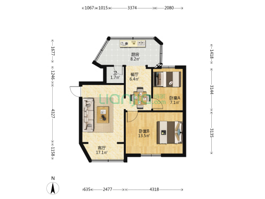 益康路社区 2室2厅1卫 50平方