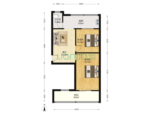 凤凰台水厂 2室1厅1卫 72平方