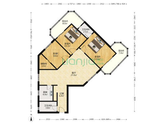 建业小区 3室1厅2卫 110平方