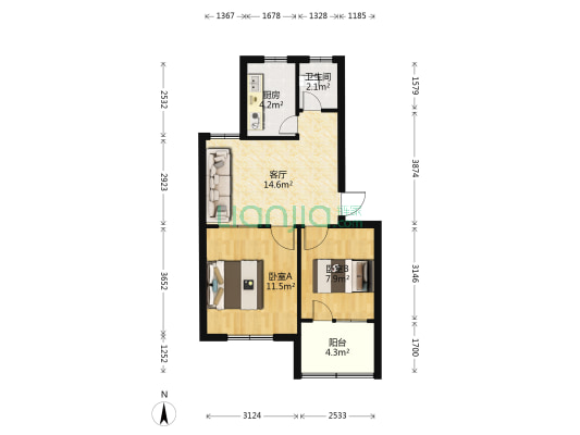 南关小区 2室1厅1卫 57平方
