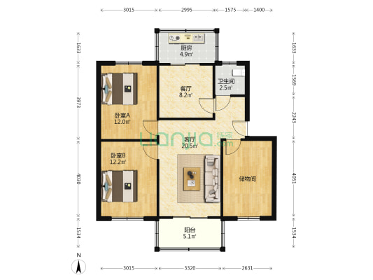 税居苑小区 2室2厅1卫 103平方