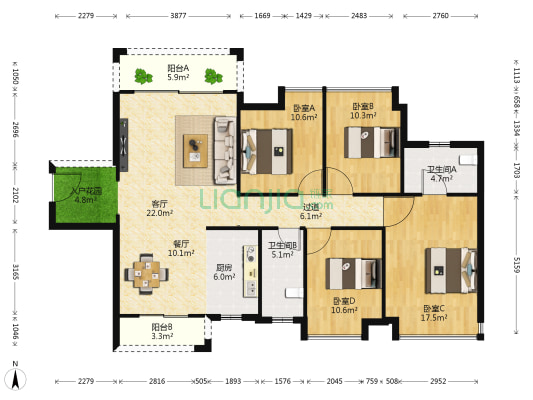 中天雅实轩 4室2厅2卫 153平方