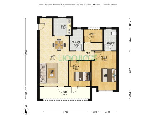 龙湖紫都城二期 3室1厅2卫 115平方