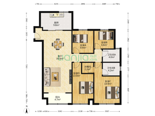 中海云著 4室1厅2卫 153平方