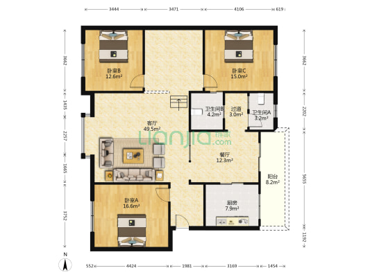 大道小区 3室2厅2卫 159平方