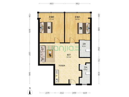 西华大厦 2室1厅2卫 112平方
