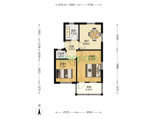 万松岭路88号 2室1厅1卫 52平方