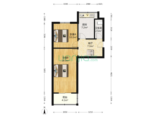 卫生路43号院 2室1厅1卫 58平方