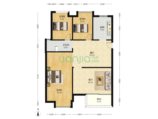 正荣悦玺 3室2厅1卫 150平方