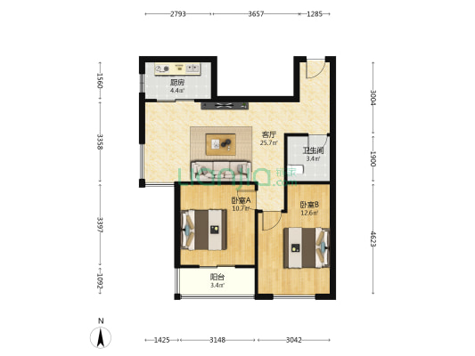 汇特佳苑 2室1厅1卫 86平方